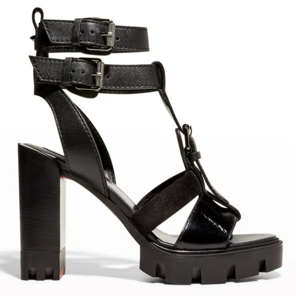 Christian Louboutin Belted T-Strap Lug Leather Sandals - Picture 11 of 11